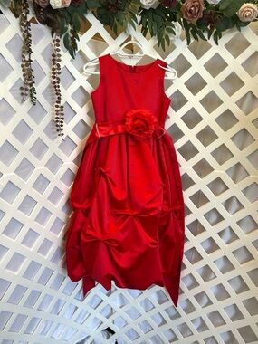 AMJ Dresses Red Satin Girls Formal Dress Rose Sash Holiday Party Size XL 14 16